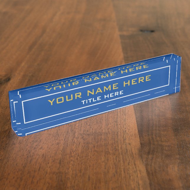 Modern Elegant Office Deep Blue Gold Title Nameplate (Side)