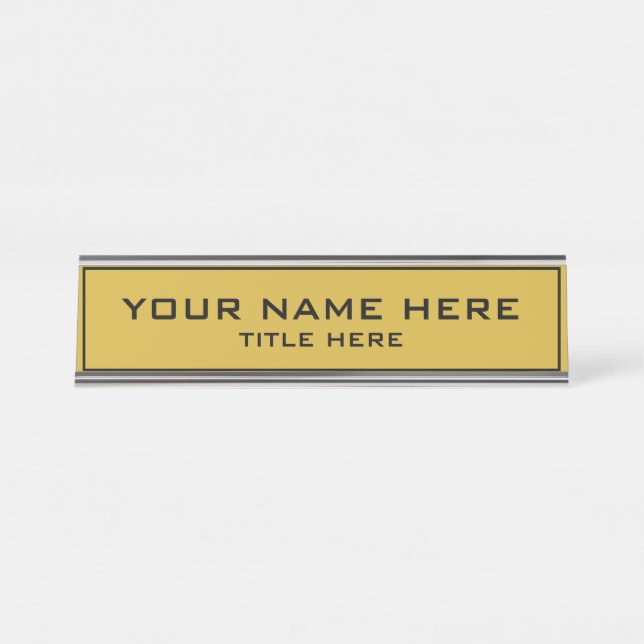 Modern Elegant Office Gold Golden Background Desk Name Plate (Front)