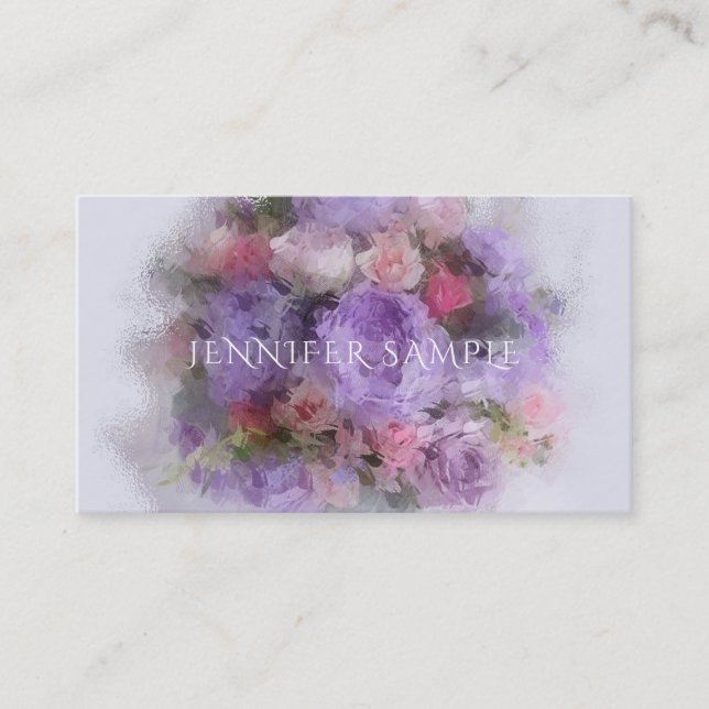 Modern Elegant Oil Colours Flowers Art Template Business Card (Front)