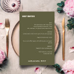 Modern Elegant Olive Green Custom Wedding Menu<br><div class="desc">Cute Bold Minimalist Olive Fall Retro Simple Custom Wedding Menu</div>