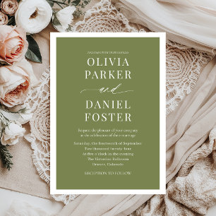 Modern Elegant Olive Green Minimalist Wedding Invitation