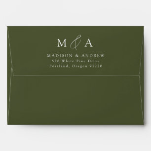 Modern Elegant Olive Green Monogram Wedding Envelope