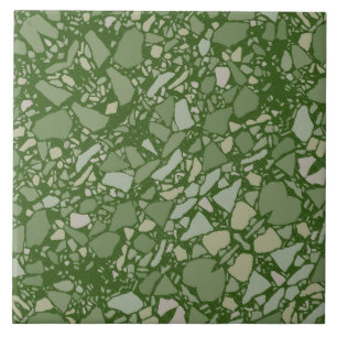 Modern Elegant Olive Green Terrazzo Effect Tile