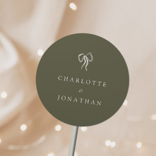 Modern Elegant Olive Green Wedding Classic Round Sticker
