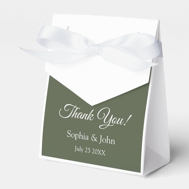 Modern Elegant Olive Green Wedding Favour Box (Front Side)