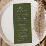 Modern Elegant Olive Green Wedding Menu<br><div class="desc">Simple and elegant wedding menu featuring "Menu" displayed in a modern white script with an olive green background or colour of your choice. Personalise the olive green wedding menu by adding your names,  wedding date,  and menu information. Designed to coordinate with our Modern Elegance wedding collection.</div>