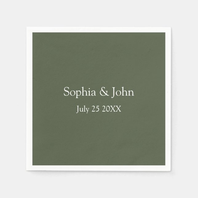 Modern Elegant Olive Green Wedding Paper Napkin (Front)