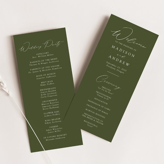 Modern Elegant Olive Green Wedding Program (Creator Uploaded)