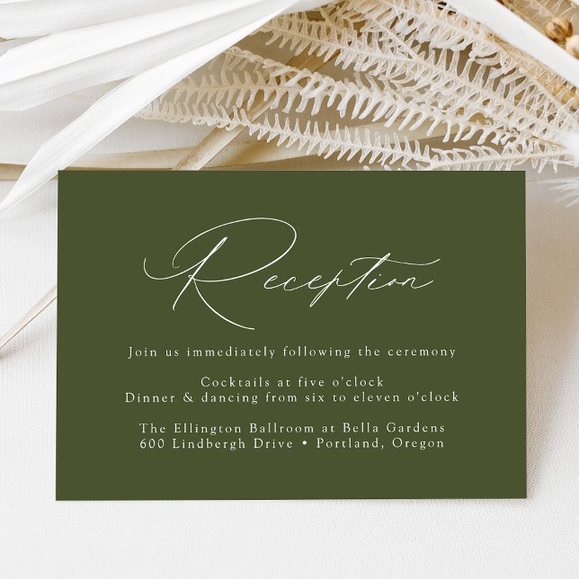 Modern Elegant Olive Green Wedding Reception Enclosure Card (Creator Uploaded)