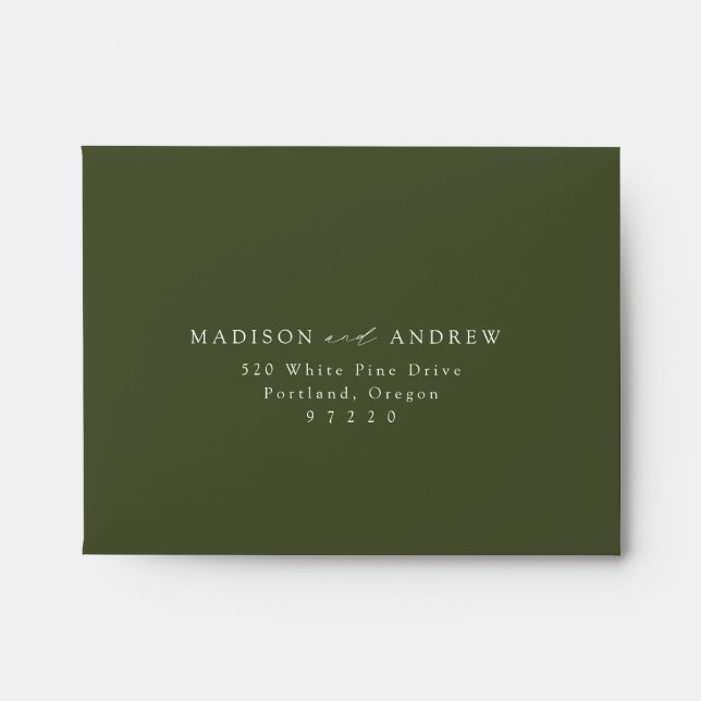 Modern Elegant Olive Green Wedding RSVP Envelope (Front)