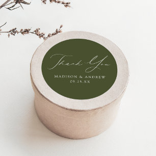 Modern Elegant Olive Green Wedding Thank You Classic Round Sticker