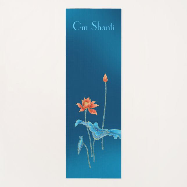 Modern Elegant Om Shanti Peace Blue Lotus Yoga Mat (Front)