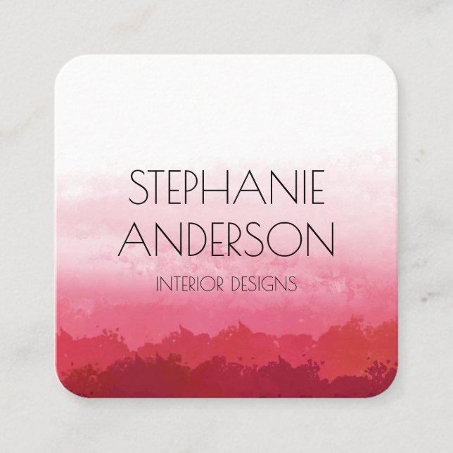 Modern Elegant Ombre Red Watercolor Abstract Square Business Card (Front)
