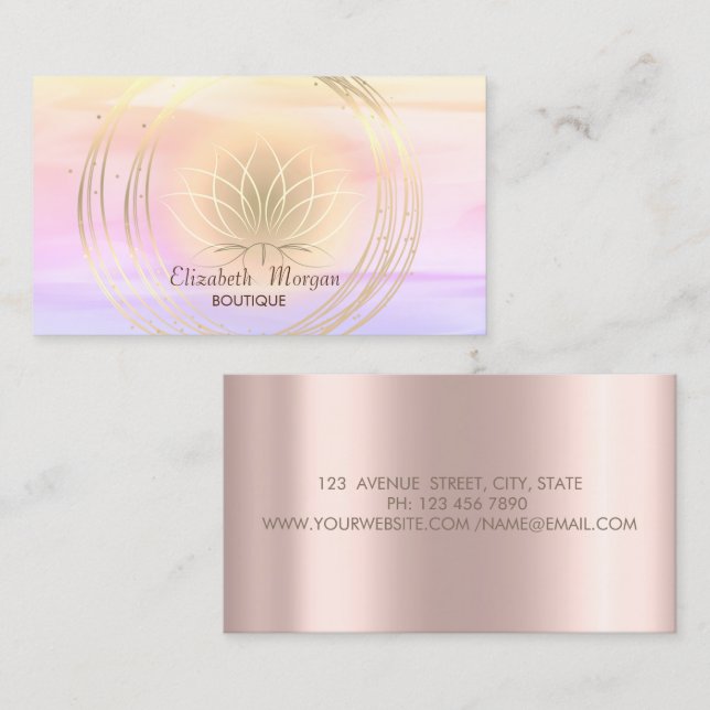 Modern Elegant Ombre Rose Gold ,Gold Circles Lotus Business Card (Front/Back)