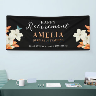 Modern Elegant Orange Black Retirement Floral Banner