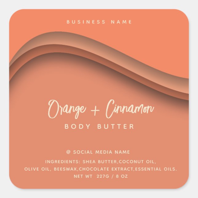 Modern elegant orange cosmetics square sticker (Front)