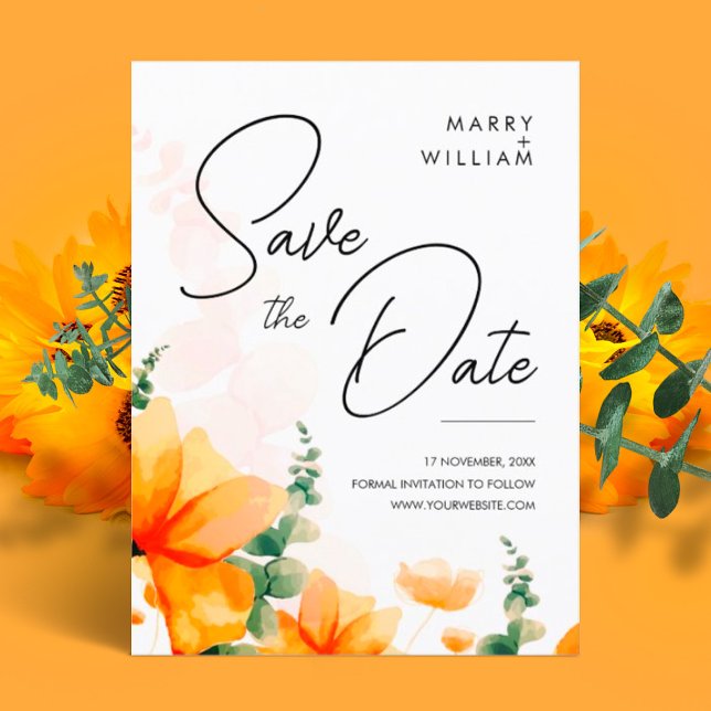 Modern Elegant Orange Fall Wedding Save The Date Postcard (Creator Uploaded)