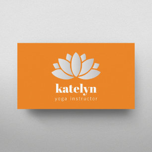 Modern Elegant Orange Lotus Icon Yoga Instructor Business Card