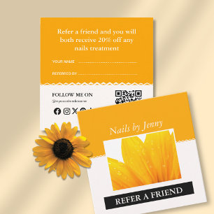 Modern Elegant Orange White Floral Nail Artist Referral Card