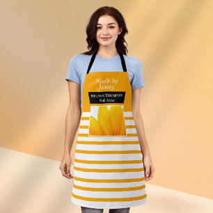 Modern Elegant Orange White Floral Nail Salon Apron