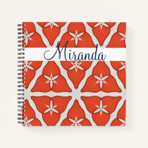 Modern Elegant Orange White Pattern Personalise Notebook