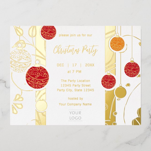 Modern Elegant Ornament Business Christmas Foil In Foil Invitation Postcard (Front)
