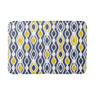 Modern, elegant, ornament, navy blue, yellow white bath mat