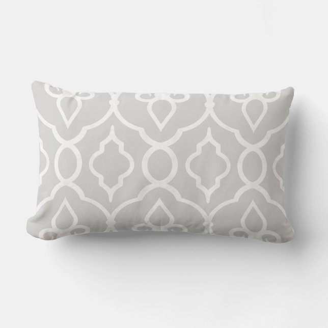 Modern, elegant ornaments in light grey and white lumbar cushion (Front)