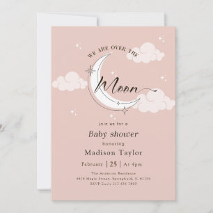 Modern Elegant Over the Moon Baby Shower Invitation