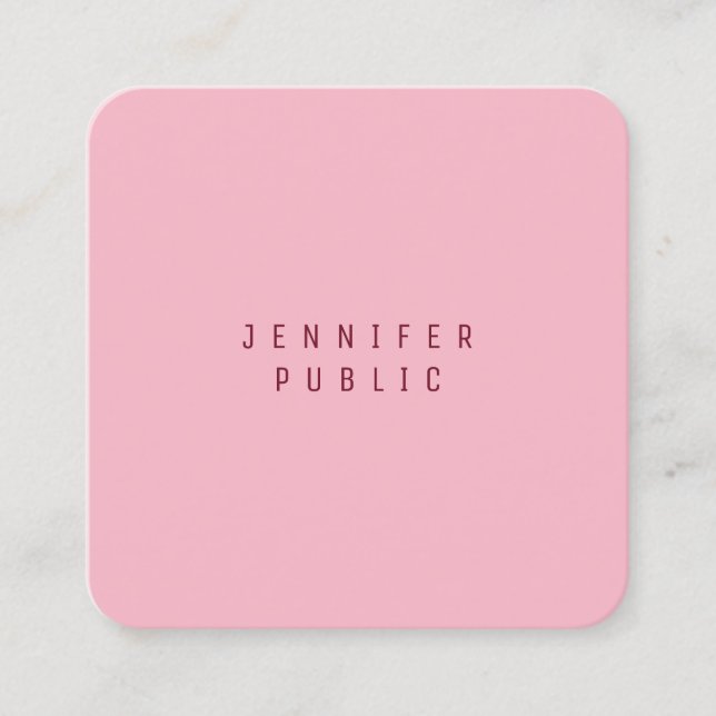 Modern Elegant Pale Pink Minimalist Luxe Template Square Business Card (Front)