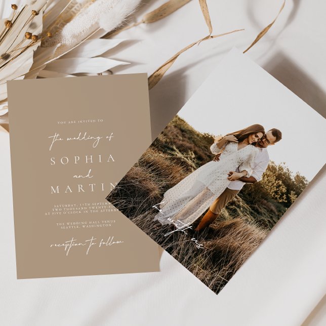 Modern Elegant Pale Taupe Photo Wedding Invitation (Creator Uploaded)