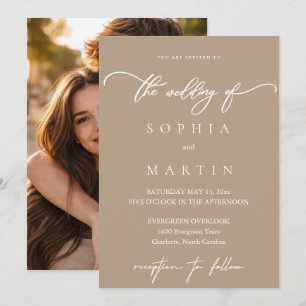 Modern Elegant Pale Taupe Photo Wedding Invitation