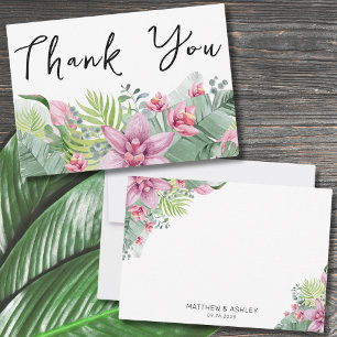 Modern Elegant Palm Floral Beach Tropical Wedding Thank You Card