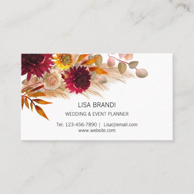Modern Elegant Pampas Grass Floral  Business Card (Front)
