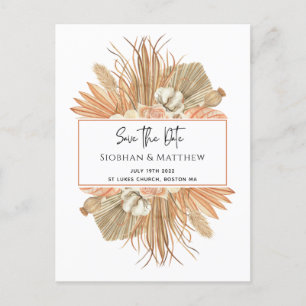 Modern elegant pampas grass terracotta save the d announcement postcard