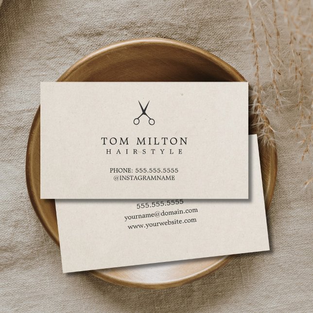 Modern Elegant Paper Texture Scissors Hairdresser Business Card (Creator Uploaded)