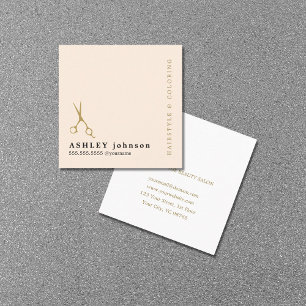 Modern Elegant Pastel Faux Gold Scissor Hair Square Business Card