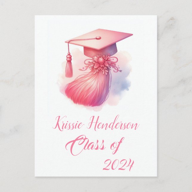 Modern Elegant Pastel Graduation Cap Postcard (Front)