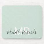 Modern elegant pastel green monogram script mouse mat<br><div class="desc">Modern elegant pastel green monogram script mouse pad. Simple,  clean monogrammed personalised mouse pad with your initials and name. Font and text colours are fully customisable.</div>