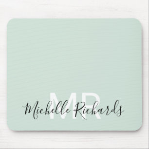 Modern elegant pastel green monogram script mouse mat