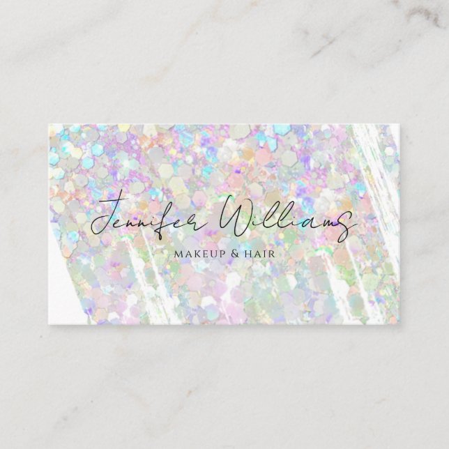 Modern Elegant Pastel Holographic Glitter Brush Business Card (Front)