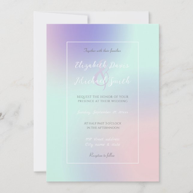Modern Elegant Pastel Pink Mint Purple Gradient Invitation (Front)