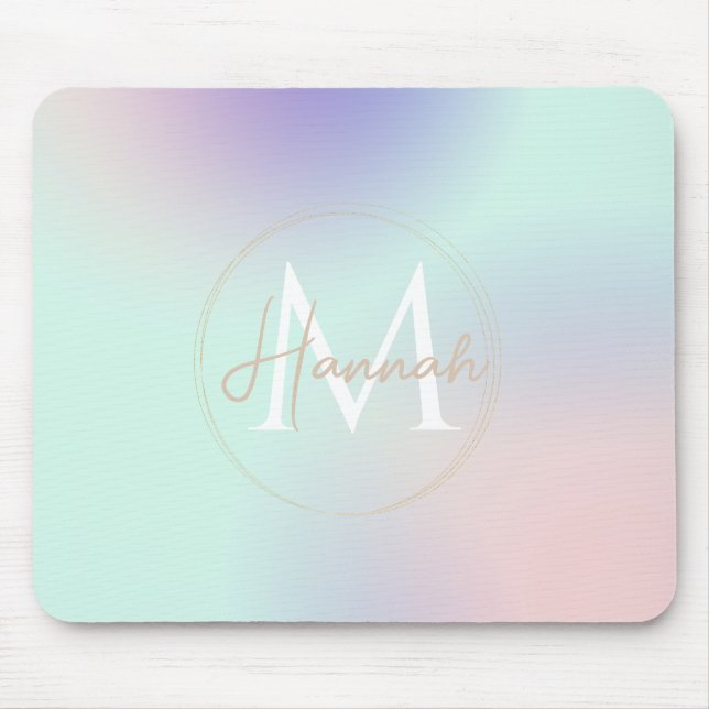 Modern Elegant Pastel Pink Mint Purple Gradient Mouse Mat (Front)