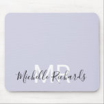 Modern elegant pastel purple monogram script mouse mat<br><div class="desc">Modern elegant pastel purple monogram mouse pad. Simple,  clean monogrammed personalised desk mouse pad with your initials and name. Font and text colours are fully customisable.</div>
