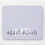 Modern elegant pastel purple monogram script mouse mat<br><div class="desc">Modern elegant pastel purple monogram mouse pad. Simple,  clean monogrammed personalised desk mouse pad with your initials and name. Font and text colours are fully customisable.</div>