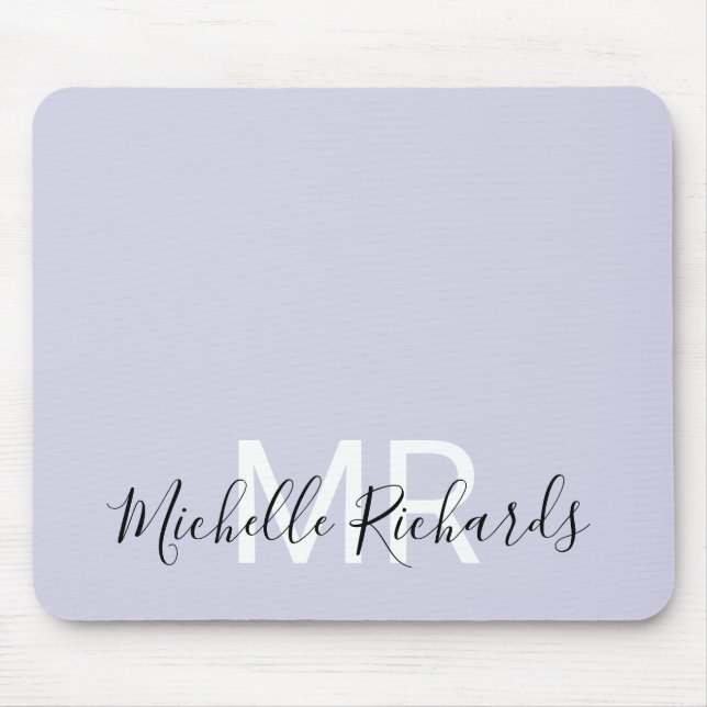 Modern elegant pastel purple monogram script mouse mat (Front)