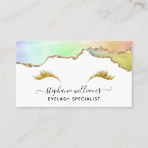 Modern Elegant Pastel Rainbow Gold Agate Lashes Business Card