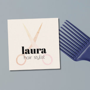 Modern Elegant Pastel Scissors Bold Square Business Card