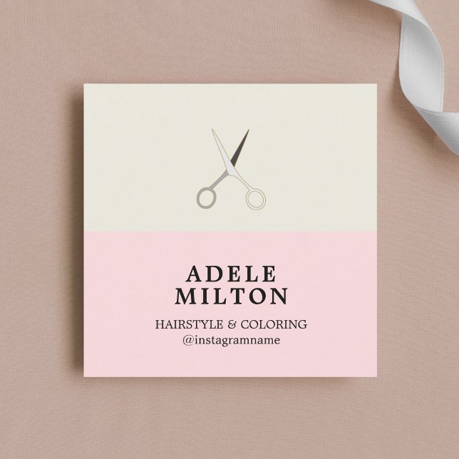 Modern Elegant Pastel Scissors Hair Stylist Square Business Card (Creator Uploaded)