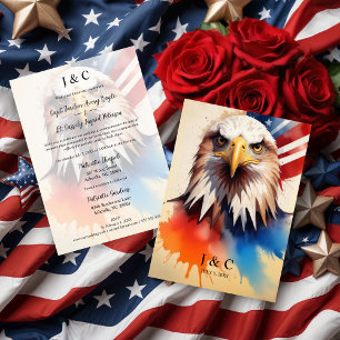 Modern & Elegant Patriotic Eagle Wedding Initials Invitation